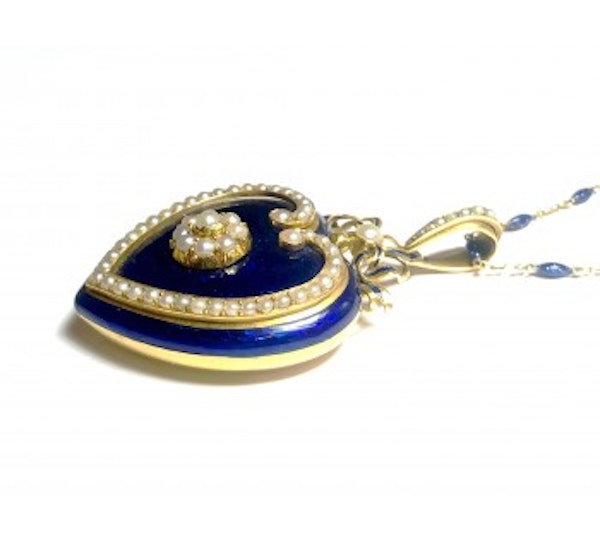 Victorian Blue Enamel Pearl And Gold Heart Locket, Circa 1850 - image 2