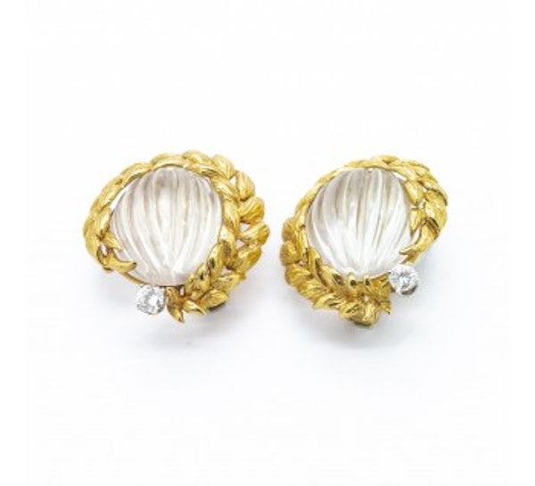 David Webb Rock Crystal Diamond Gold Earrings - image 2