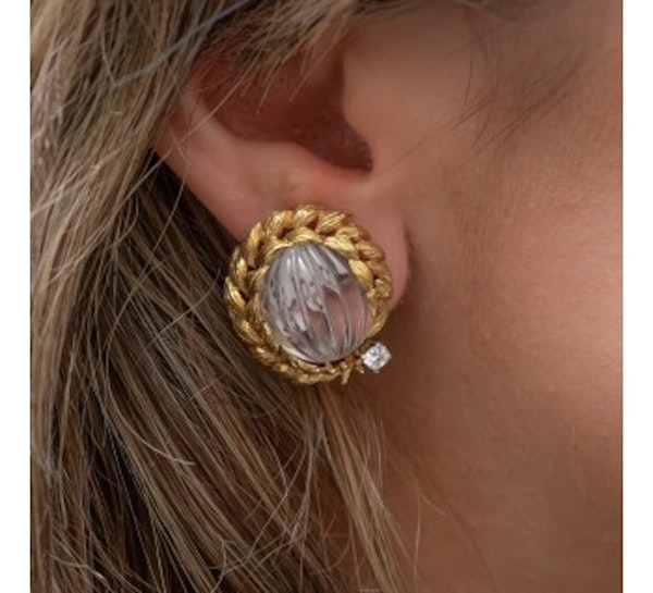 David Webb Rock Crystal Diamond Gold Earrings - image 3