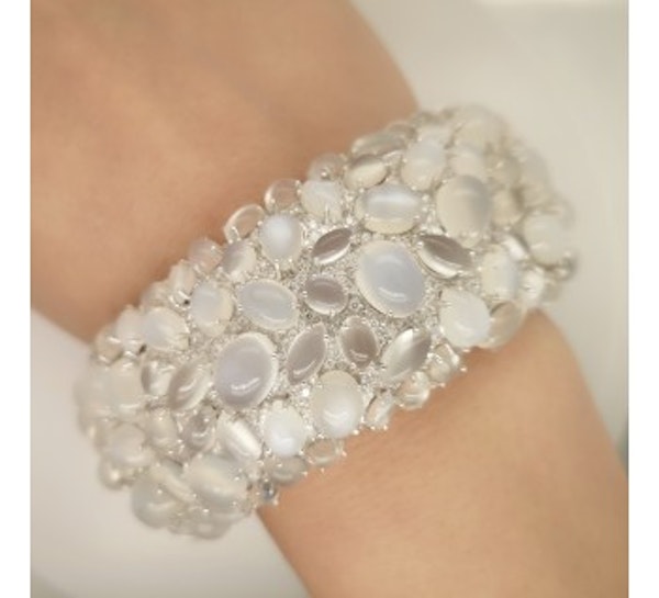 Moonstone And Diamond White Gold Bangle Bracelet - image 2
