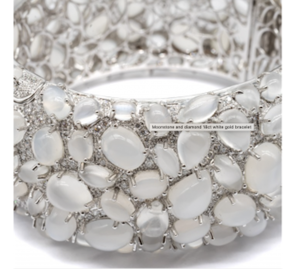 Moonstone And Diamond White Gold Bangle Bracelet - image 3