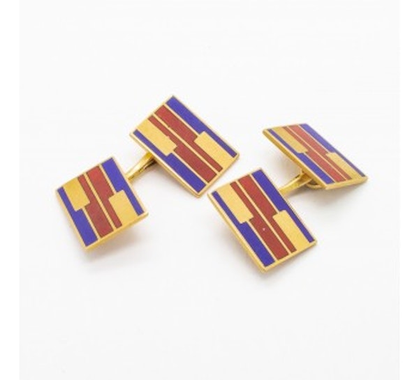 Vintage Larter & Sons Red and Blue Enamel and Gold Cufflinks, Circa 1960 - image 2