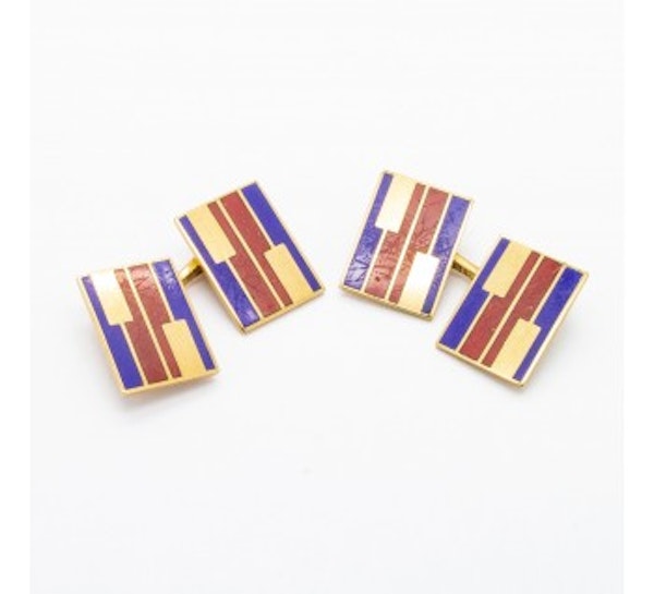 Vintage Larter & Sons Red and Blue Enamel and Gold Cufflinks, Circa 1960 - image 4