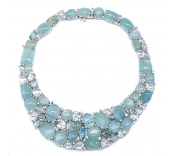 Aquamarine And Diamond Cluster Necklace - image 2