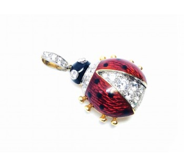 Red Enamel and Diamond Ladybird Pendant - image 2