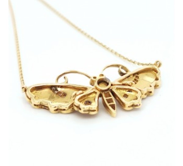 Red Enamel Diamond And Gold Butterfly Pendant - image 3
