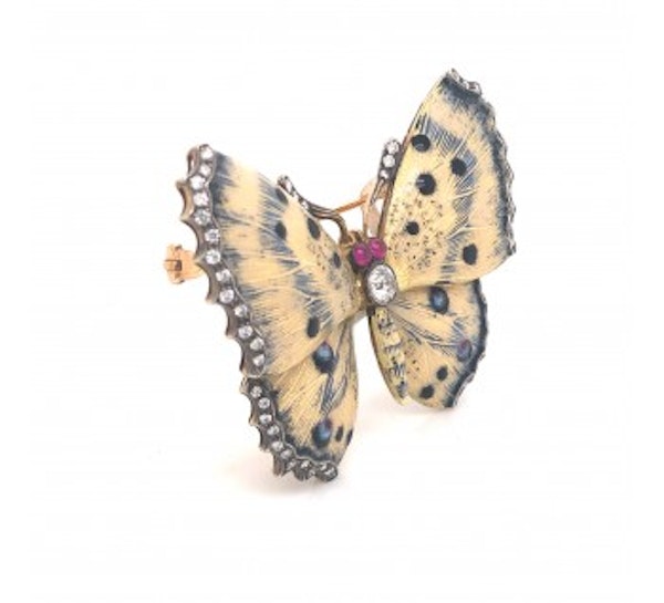 Cream And Blue Enamel Butterfly Brooch - image 3