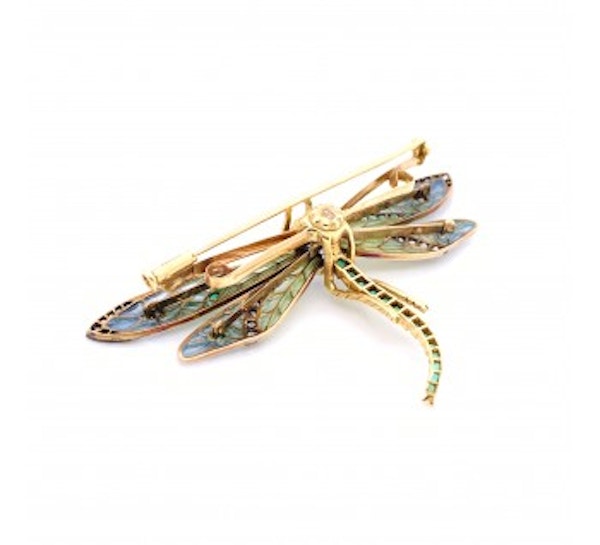 Plique À Jour Sapphire, Emerald And Diamond Dragonfly Brooch - image 3