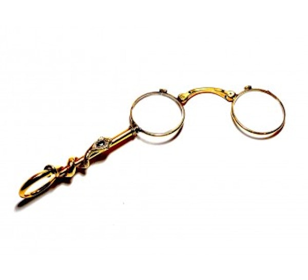 Vintage Gold Snake Lorgnette With Sapphire Ruby and Diamond, Circa 1940 - image 3