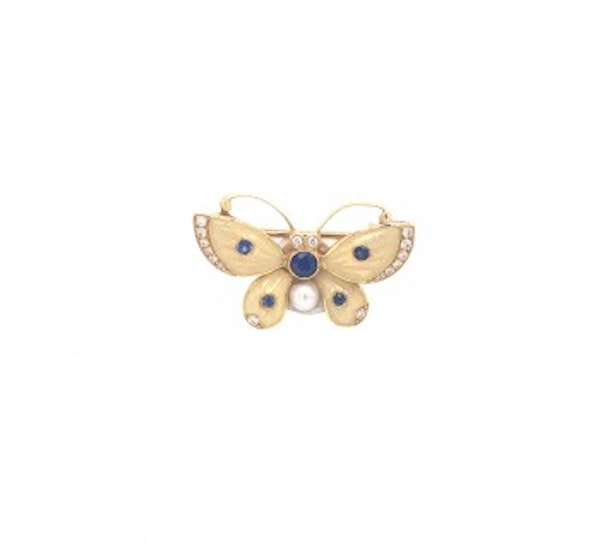 Enamel Sapphire And Diamond Butterfly Brooch - image 3