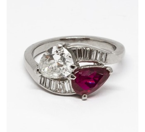 Vintage Ruby Diamond And Platinum Crossover Ring, Circa 1950 - image 2