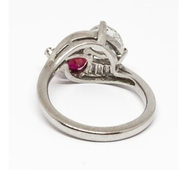 Vintage Ruby Diamond And Platinum Crossover Ring, Circa 1950 - image 4