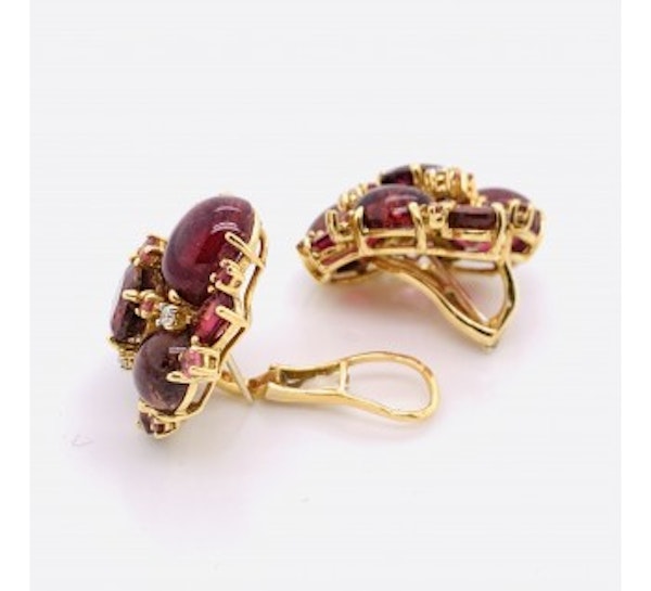 Modern Pink Tourmaline Diamond and Gold Cluster Earrings - image 3