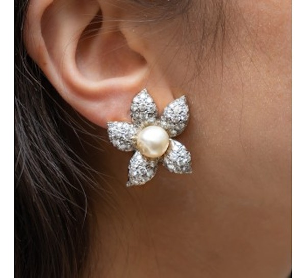 Vintage Pearl And Diamond Flower Earrings, Circa 1950 - image 3