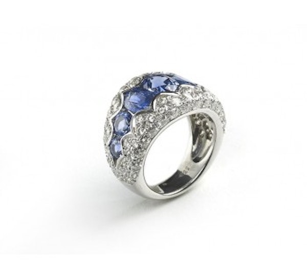 French Sapphire Diamond and White Gold Ring, Circa 1990 - image 2