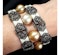 Modern South Sea Pearl Diamond Bakelite Silver and Gold Bracelet - image 3