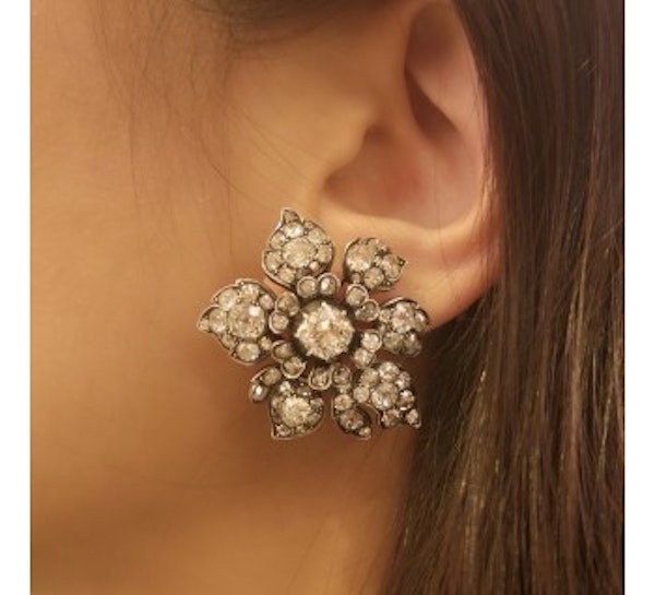 Antique Diamond Flower Earrings, Circa 1880 - image 3