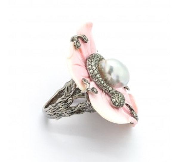Conch Shell Flower And Snake Ring - image 3