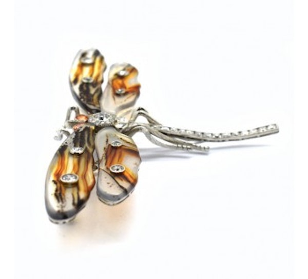 Mocha Stone Agate, Diamond, Padparadscha Sapphire And White Gold Dragonfly Brooch - image 2