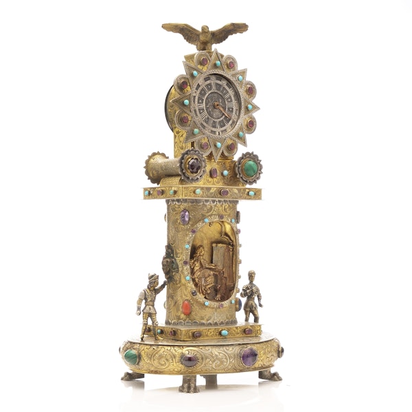 Viennese silver and guilt table clock, Austria c. 1890 - image 2