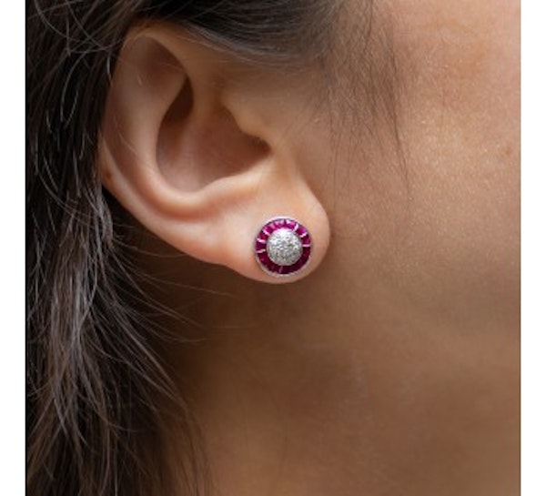 Ruby And Diamond Cluster Earrings - image 2
