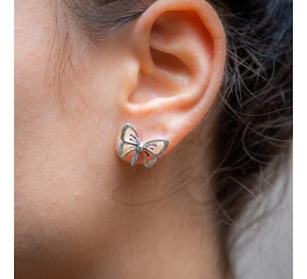 Moira Plique À Jour Enamel, Diamond And White Gold Butterfly Earrings - image 2