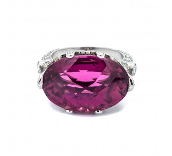 Pink Tourmaline Diamond And Platinum Ring - image 2