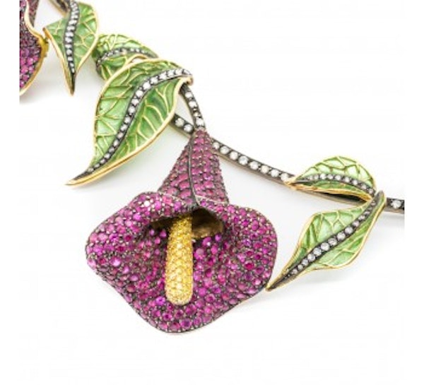 Moira Ruby, Diamond, Silver And Gold Calla Lily Necklace - image 2