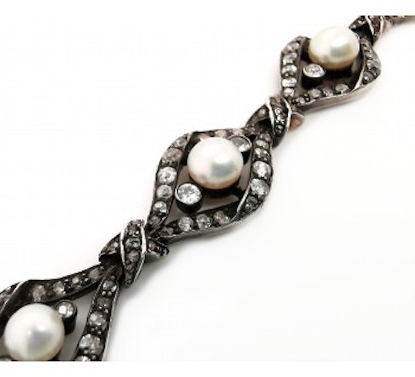 Antique Pearl Diamond and Silver Upon Gold Bracelet, Circa 1890 - image 2