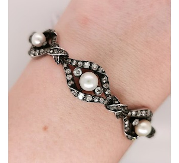 Antique Pearl Diamond and Silver Upon Gold Bracelet, Circa 1890 - image 3