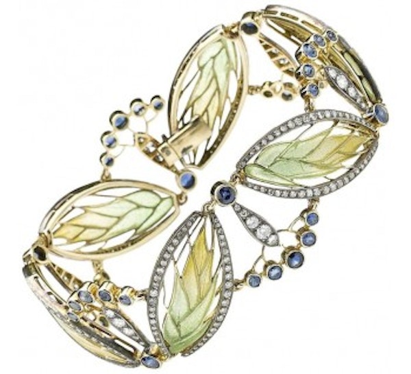 Moira Wheat And Seed Heads Plique À Jour Enamel Sapphire Diamond Gold And Silver Bracelet - image 2