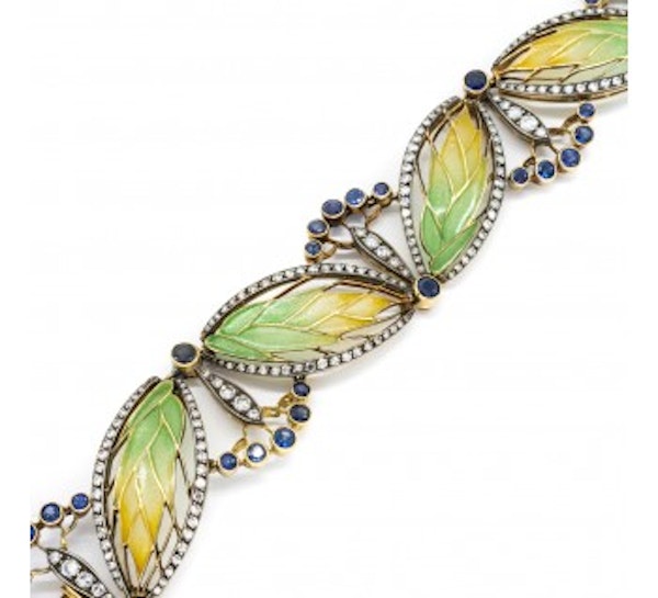 Moira Wheat And Seed Heads Plique À Jour Enamel Sapphire Diamond Gold And Silver Bracelet - image 3