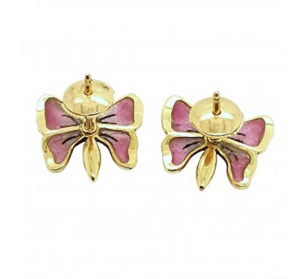 Moira Pink Plique À Jour Enamel, Diamond And Gold Butterfly Earrings - image 3