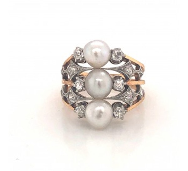 Edwardian Pearl Diamond Platinum And Gold Three Row Ring, Circa 1900 - image 2