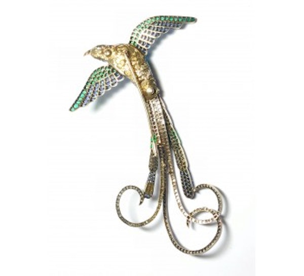 Sapphire, Diamond And Emerald Set Bird Brooch - image 3