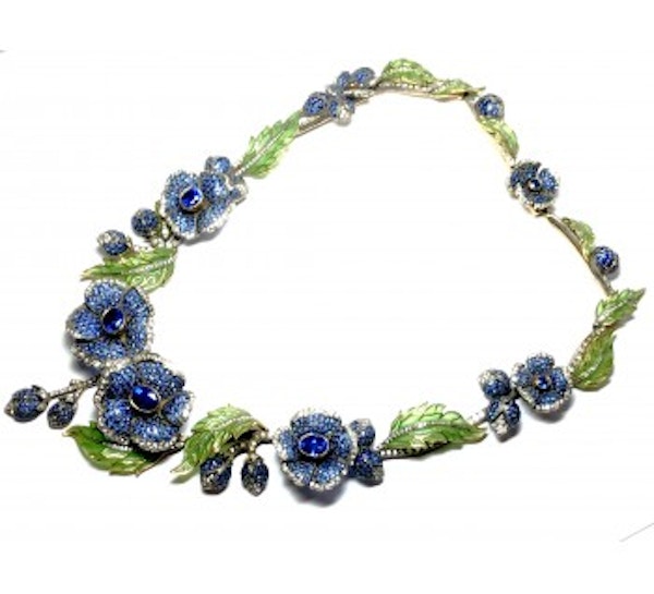 Moira Enamel, Sapphire And Diamond Flower Necklace - image 2