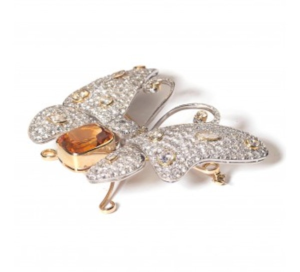 Citrine, Diamond And Platinum Butterfly Brooch - image 2