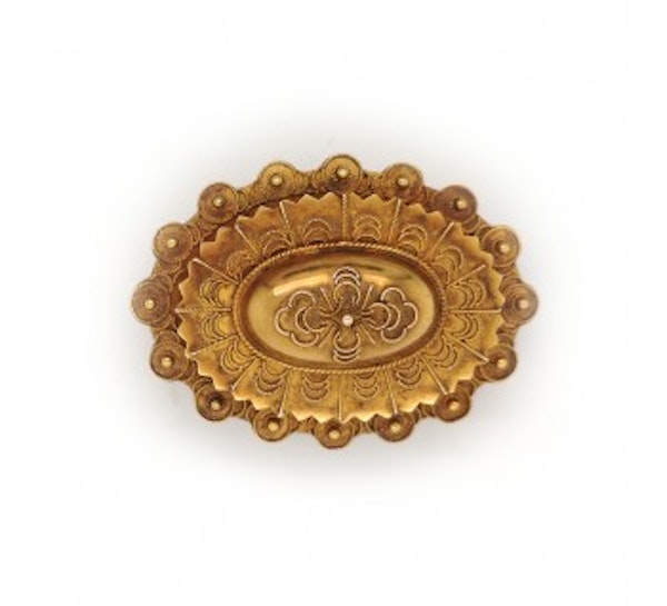 Victorian Etruscan Brooch And Earrings Gold Suite - image 2