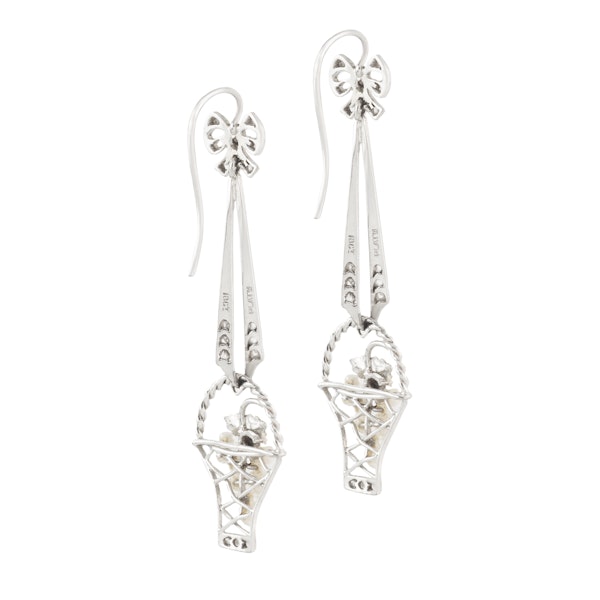 A Pair of Platinum Gold Diamond Pearl Earrings - image 2