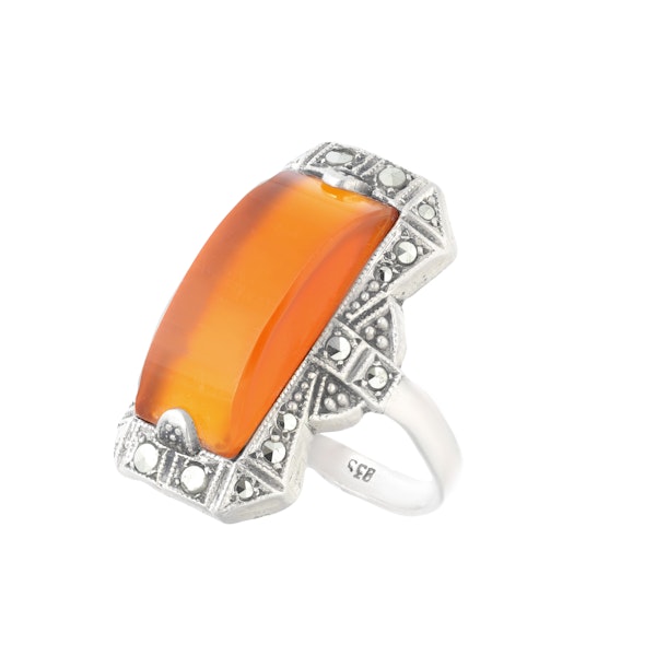 A Carnelian Marcasite Silver Ring - image 1