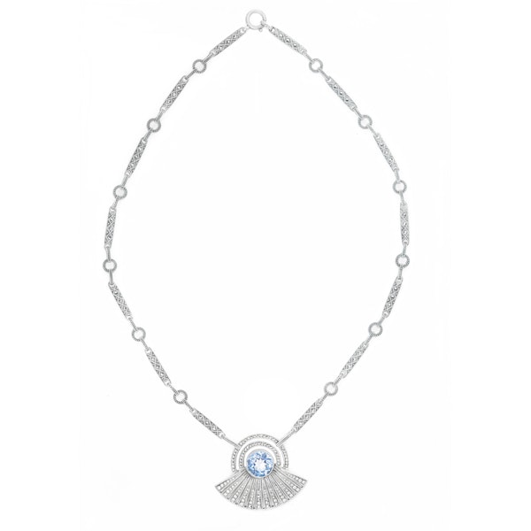 An Aquamarine Marcasite Silver Necklace by Theodor Farnher - image 2