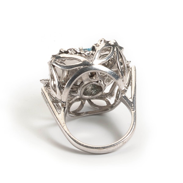 Aquamarine and Diamond Platinum Flower Cluster Ring - image 2