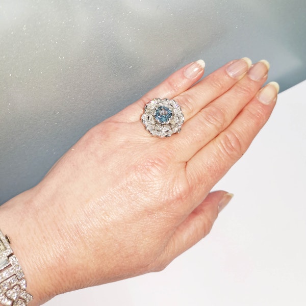 Aquamarine and Diamond Platinum Flower Cluster Ring - image 3