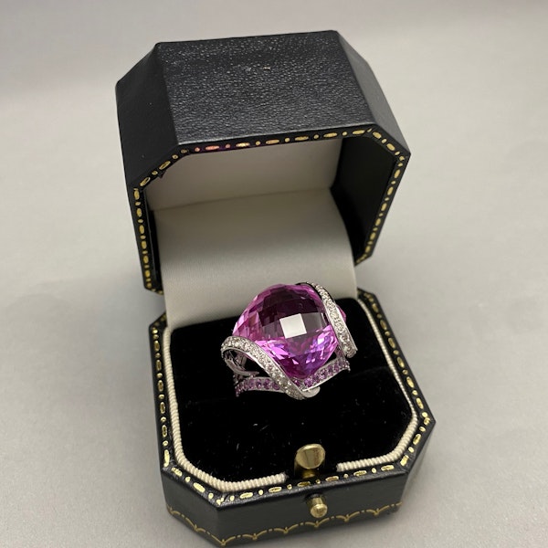 Pink Topaz Pink Sapphire Diamond Ring in 18ct White Gold, date circa 1970, SHAPIRO & Co since1979 - image 4