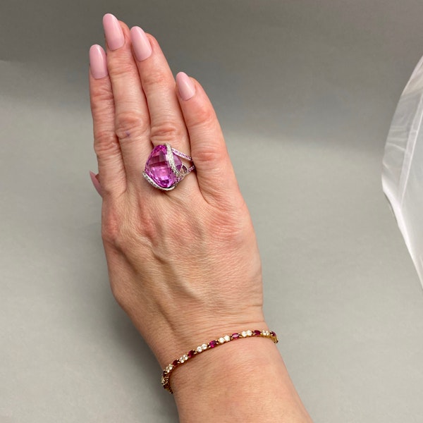 Pink Topaz Pink Sapphire Diamond Ring in 18ct White Gold, date circa 1970, SHAPIRO & Co since1979 - image 3