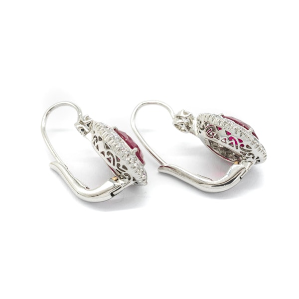Modern Ruby, Diamond and Platinum Cluster Earrings - image 3