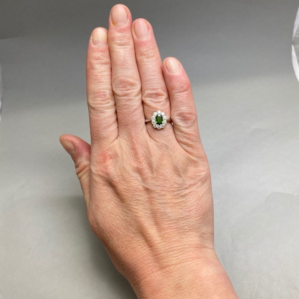 Tsavorite Green Garnet Diamond Cluster Ring in Platinum, date London 2008, SHAPIRO & Co since1979 - image 4