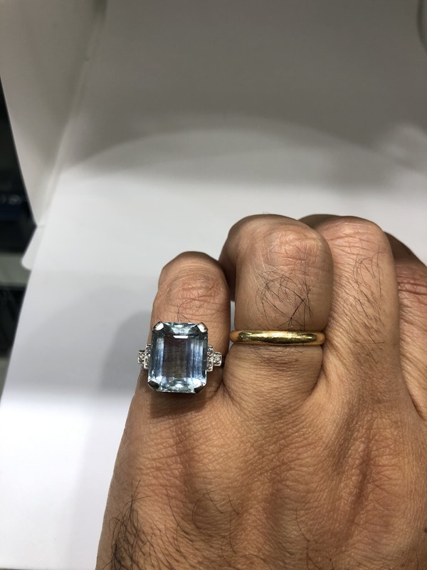 Vintage aquamarine diamond platinum ring - image 4