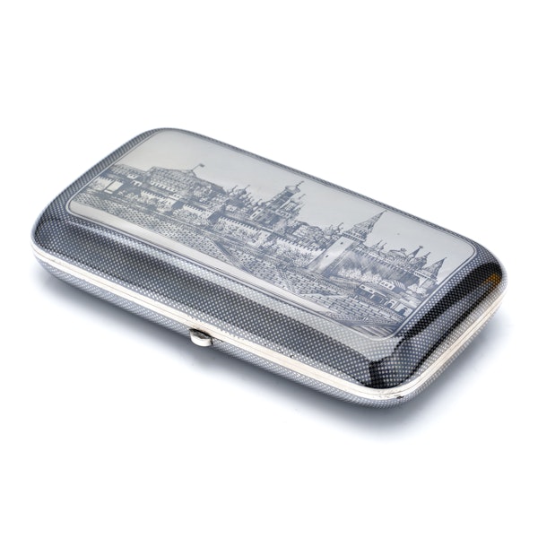 Russian silver and niello cigarette case, View of Kremlin, Moscow 1877 - image 2