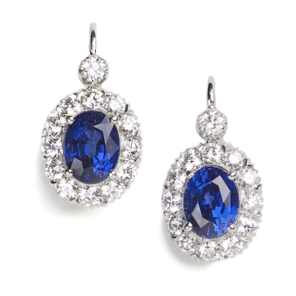 Modern Sapphire, Diamond and Platinum Cluster Earrings - image 2